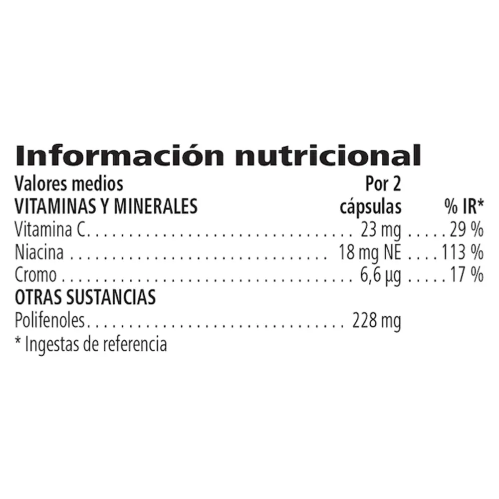 Información nutricional de Phyto Complete de Herbalife: 60 cápsulas, dosis diaria de 2 cápsulas con Fiit-NS, vitamina C, niacina y cromo, con 90 mg de EGCG por 2 cápsulas