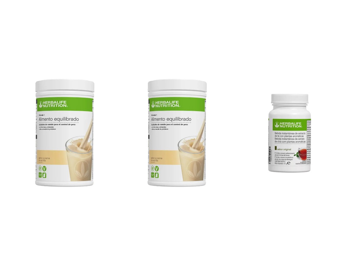 Pack Herbalife 2 batidos Fórmula 1 y té 1 Pack Herbalife con Batido Fórmula 1 Crema de Vainilla 550 g, Bebida Instantánea de Extracto de Té